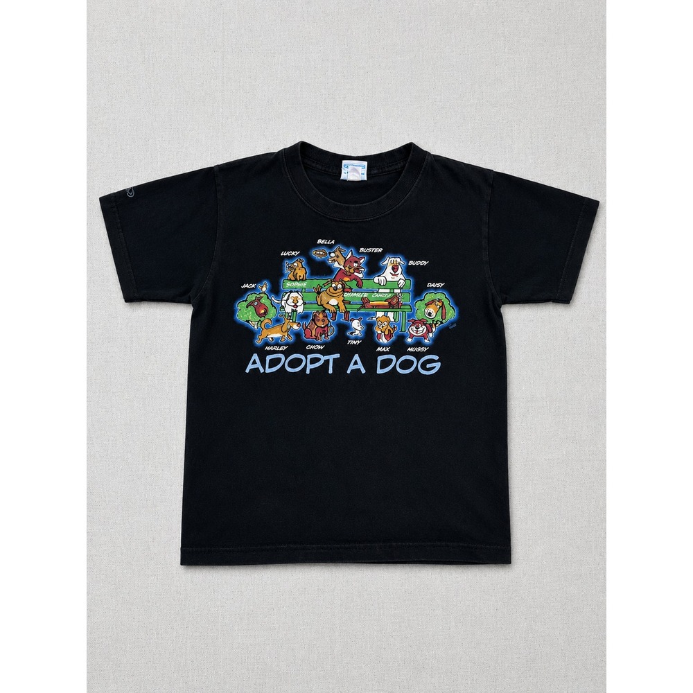 Vintage Crazy Shirts Adopt A Dog T-Shirt Youth M Black Double Sided Graphic Tee